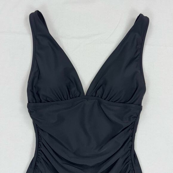 J Crew Factory Womens V-Neck Ruched One Piece Swimsuit Large Black - Picture 5 of 14